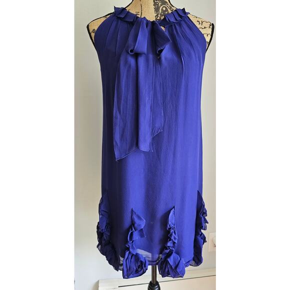 Rebecca Taylor Dresses & Skirts - Rebecca Taylor Blue 100% Silk Dress. Ruffles, Bow, Sleeveless, Sexy Dress, Sz 4
